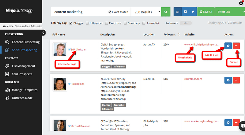 Ninjaoutreach dashboard