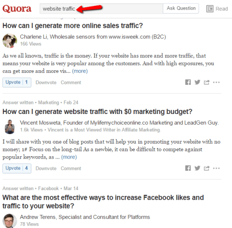 Quora answer on website traffic