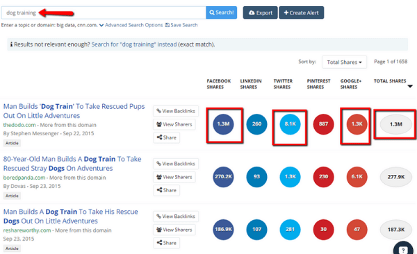 BuzzSumo content research result