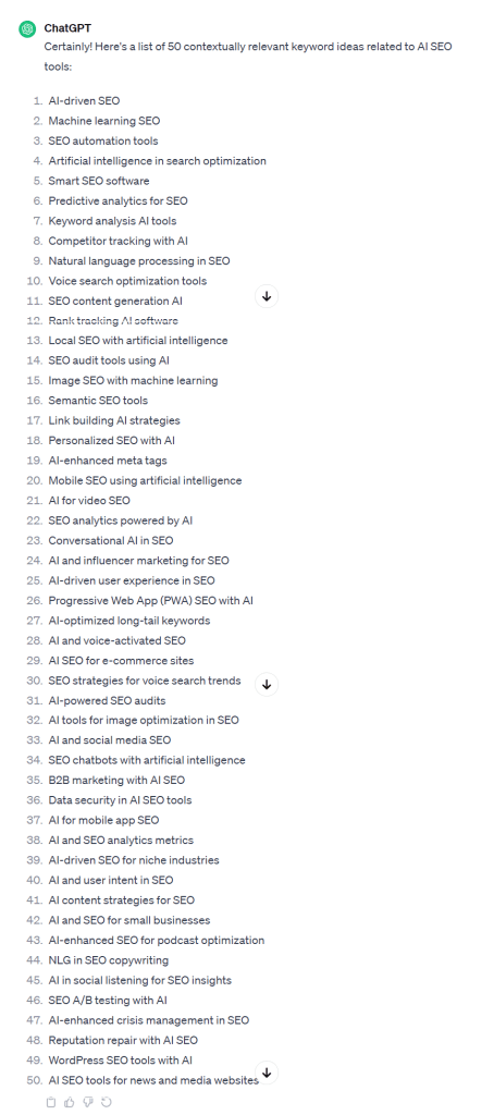 Keyword data from ChatGPT