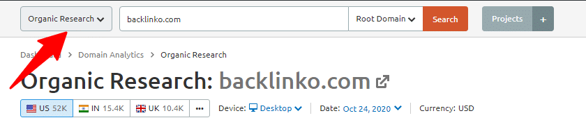 SEMrush seo research for backlinko