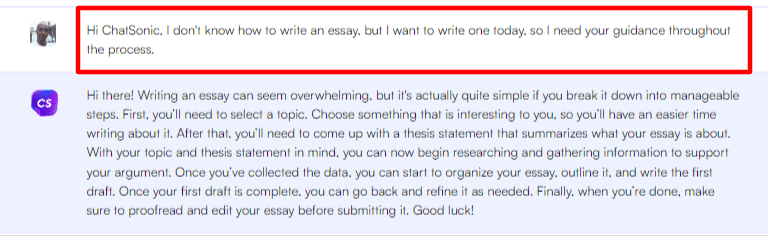 ChatSonic ai prompt and generated answer