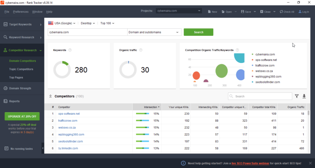 Domain keyword research in Rank Tracker