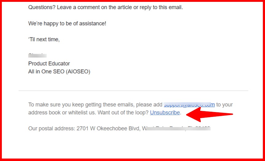 Unsubscribe link example from Gmail newsletter