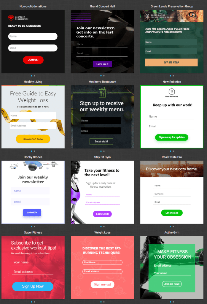 different types Getresponse web forms