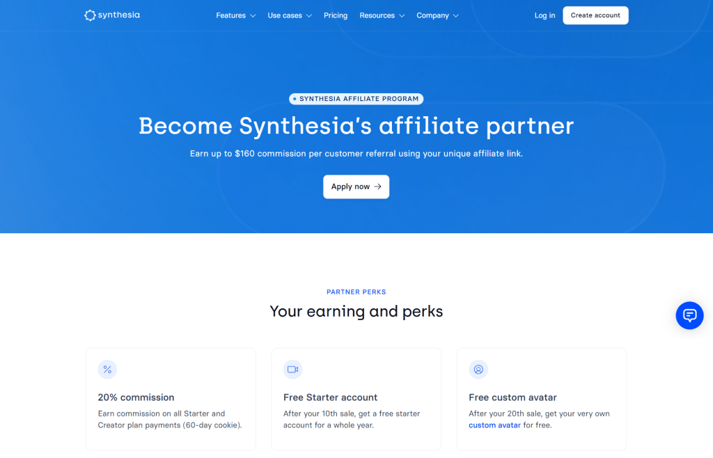 Synthesia affiliate program landing page