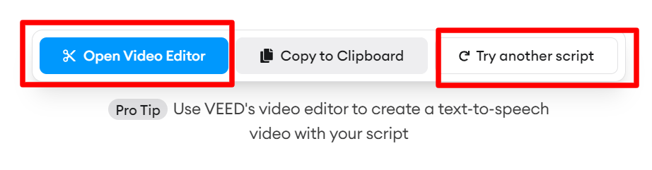 VEED - option under the script generators to open the editor dashboard