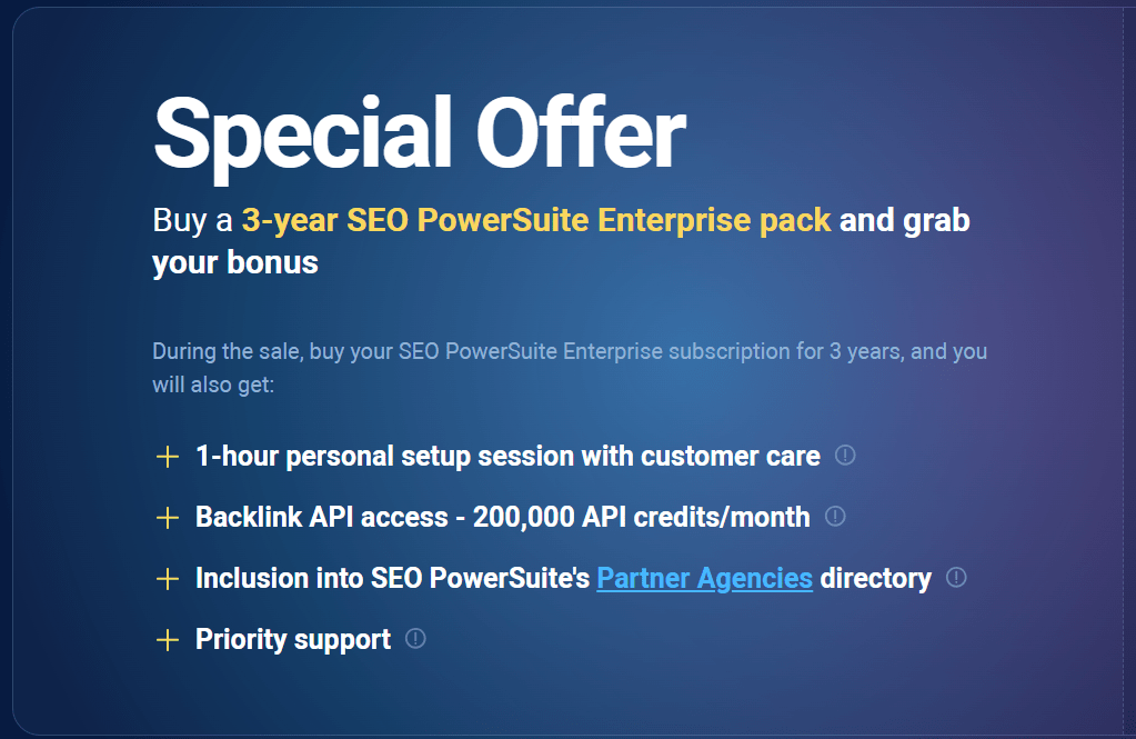 SEO Powersuite Special offer announcement page