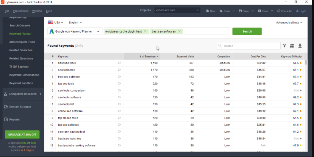 Keyword planner in Google