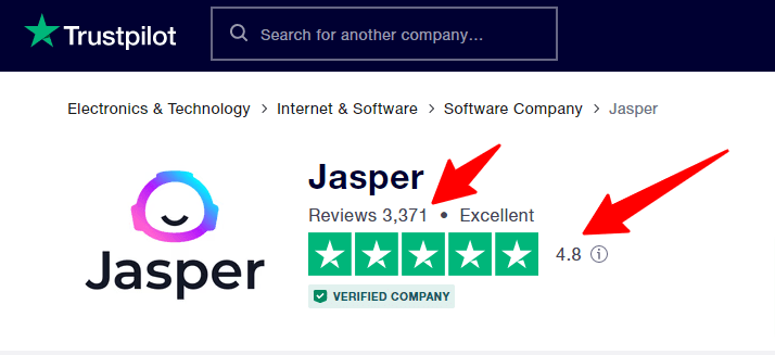 Trust Pilot review of Jasper