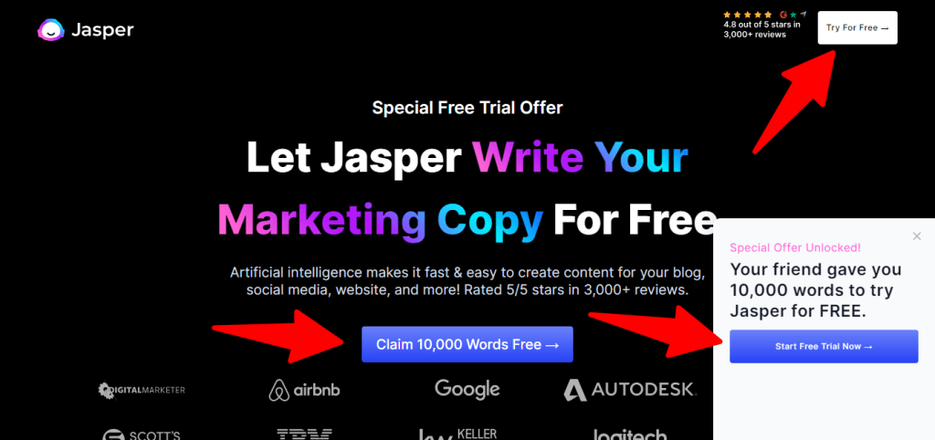 Sign up page for Japser ai