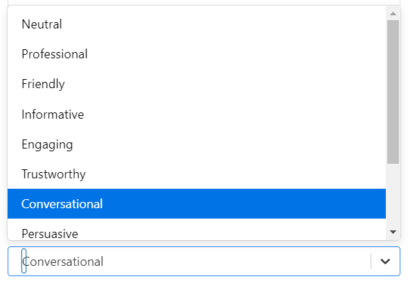 Selecting tone of AI-generated content