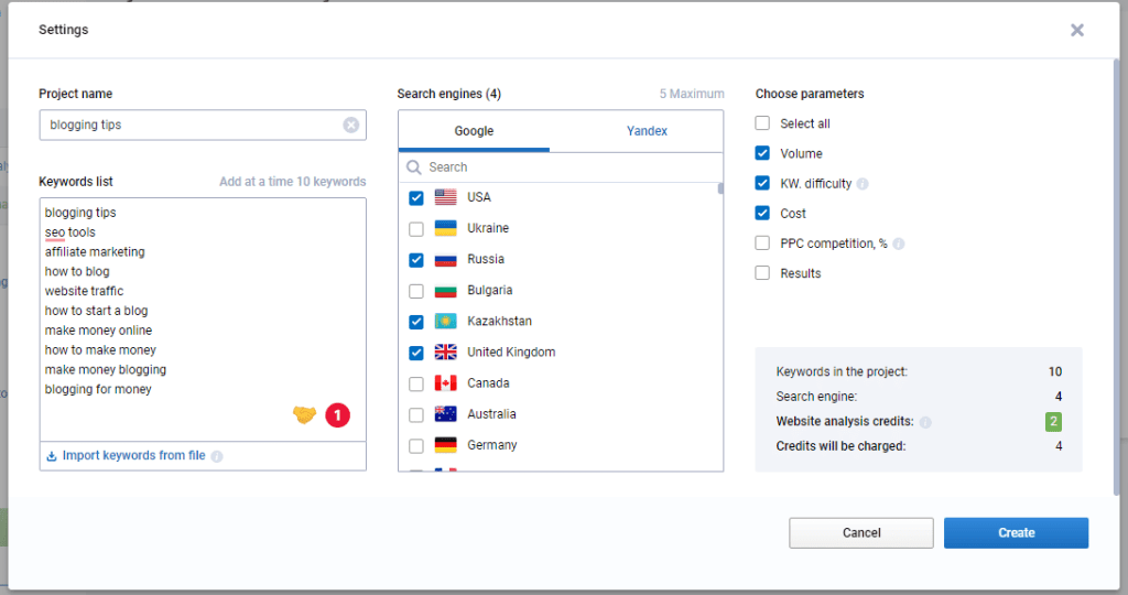 Keywords batch tool - Serpstat