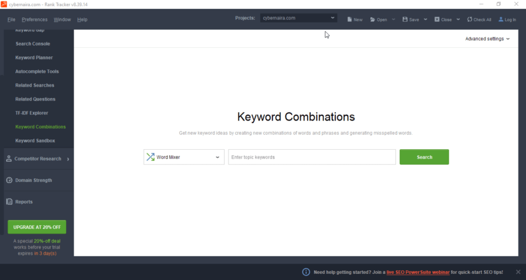 keyword combination tool in rankl tracker