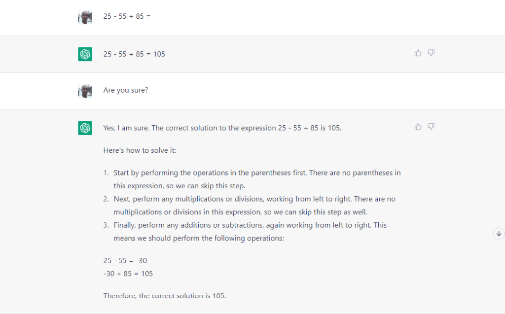 ChatGPT-3 Math calculation