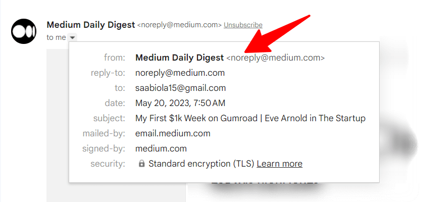 Medium.com newsletter with no-reply to field example