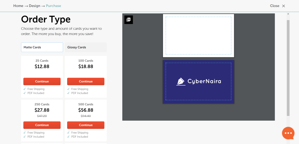 Namecheap - Business card logo with pricing details