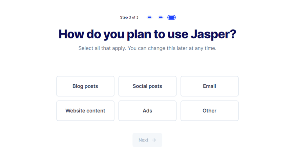 Jasper onboarding questions