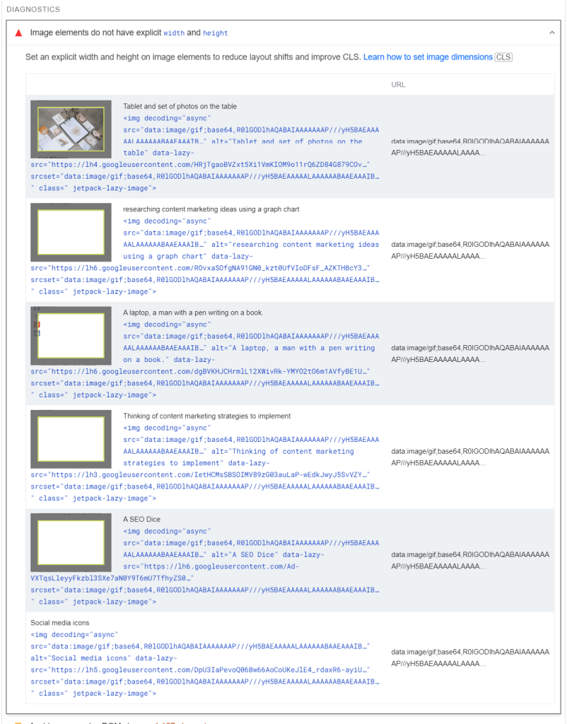 Image elements do not have explicit width and height error message in PSI