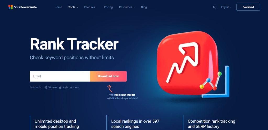 Rank Tracker SEO Powersuite landing page