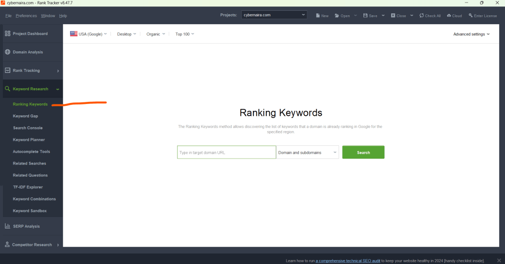 Ranking Keyword option in Rank Tracker