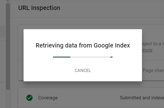 GSC - retrieving data from Google Index dialogue box