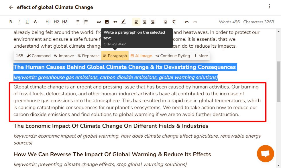 Rytr ai content paragraph example and options