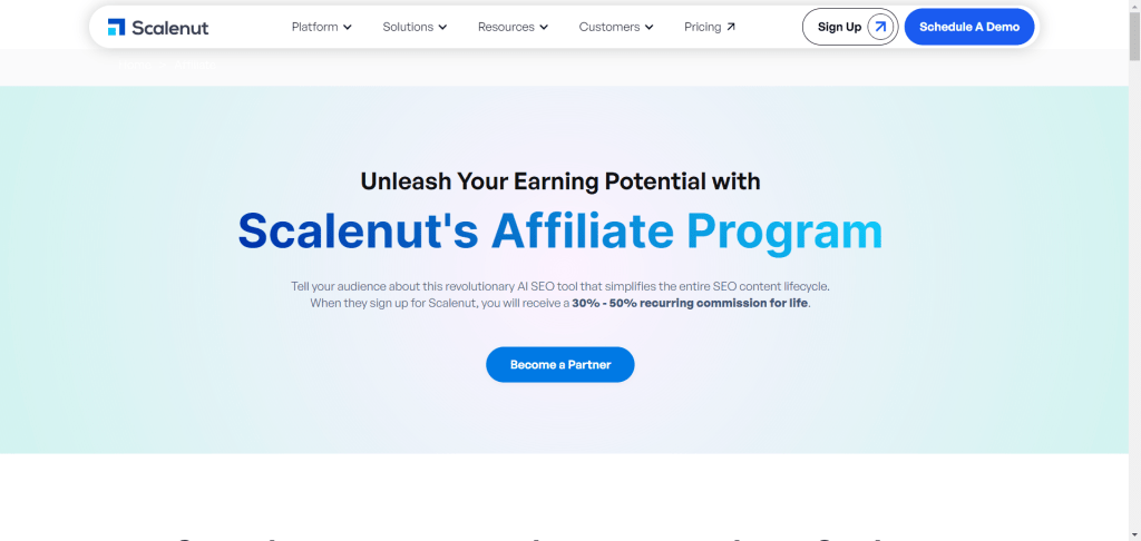 Scalenut AI Affiliate program landing page