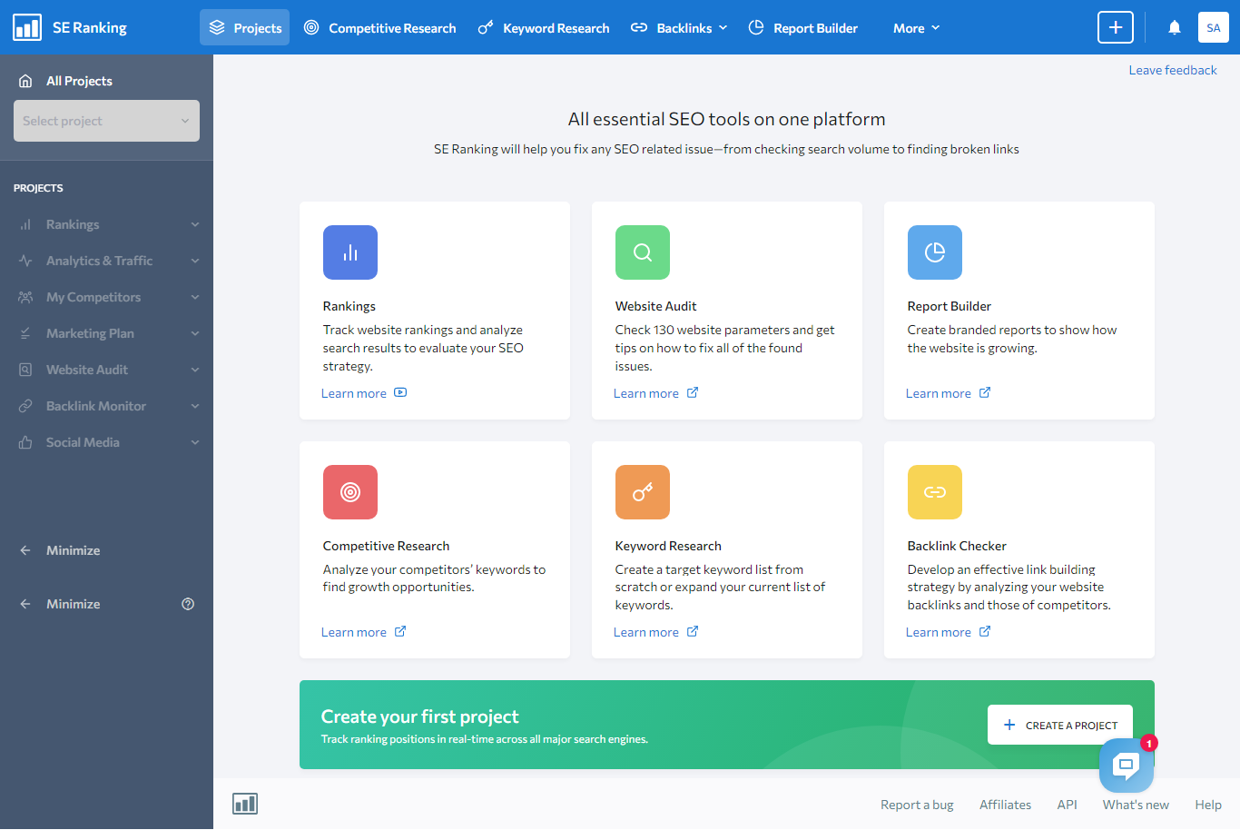 SE Ranking dashboard