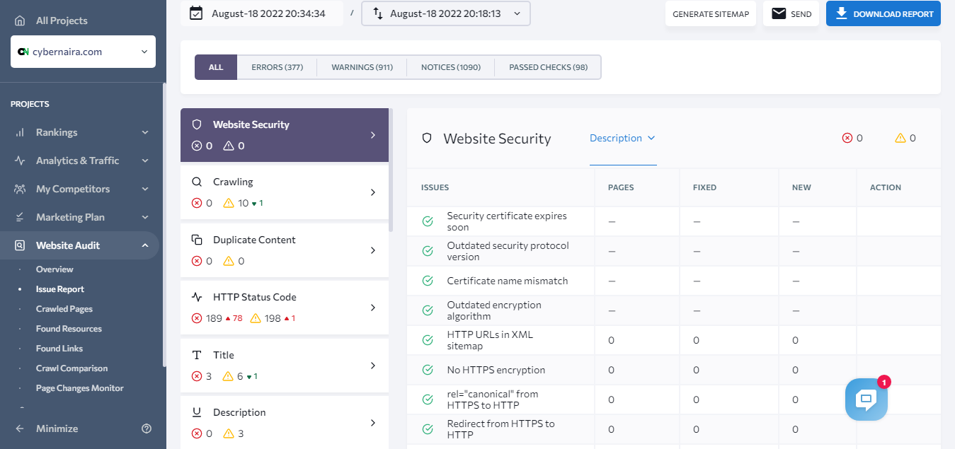 SE Ranking site audit