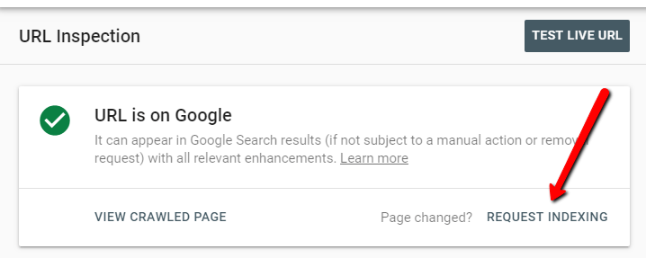 URL inspection tool - request indexing button