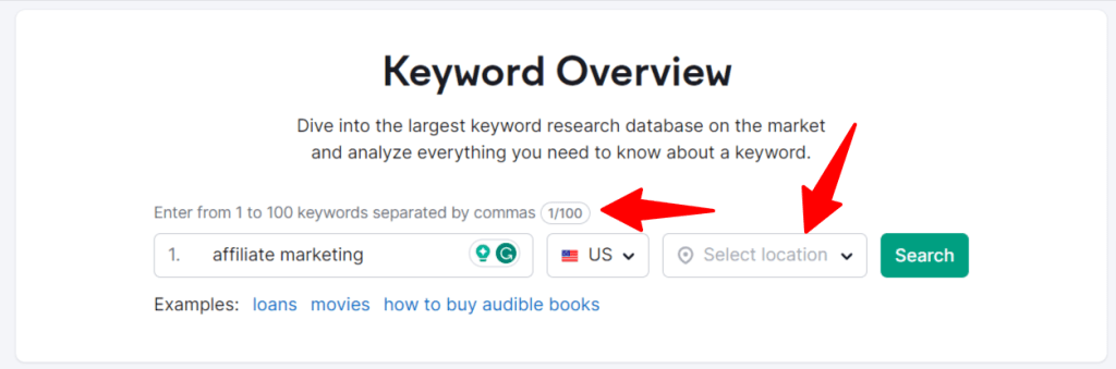 Semrush keywords overview feature