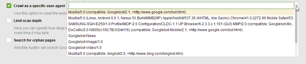 Option to crawl as specific agent in website auditor