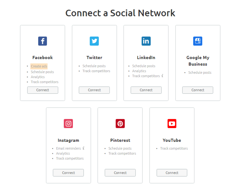 connecting social media account in SEMrush