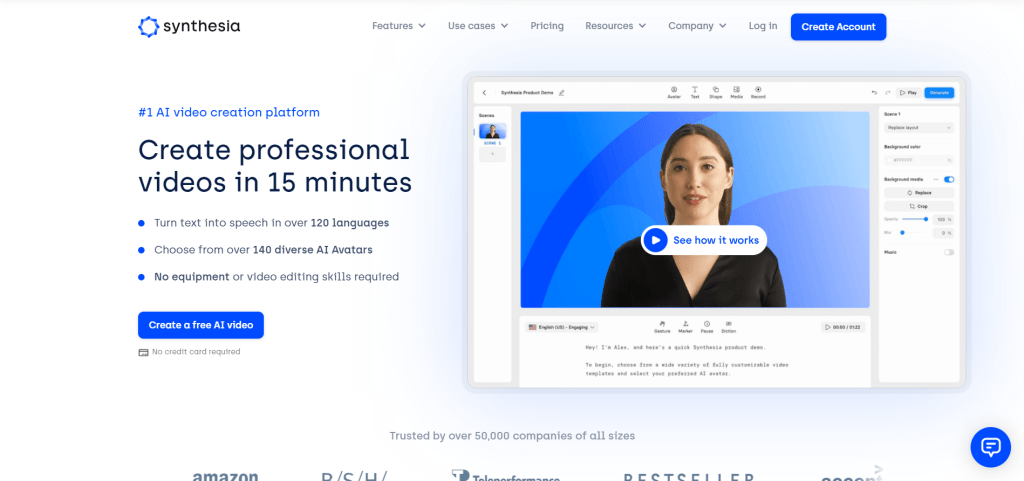 Synthesia ai video avatar editor front page