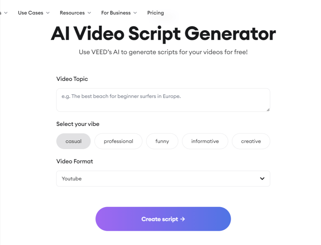 VEED Free online ai script generator