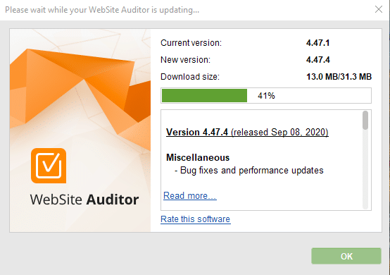 Website auditor automatic updates box