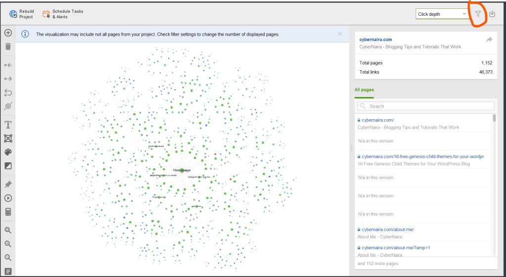 Website Auditor internal link networks graph