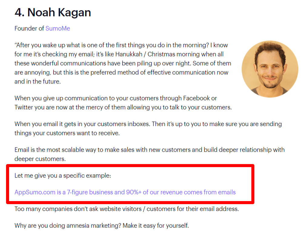 How to build an email list by experts round-up post comment from Noah Kagan